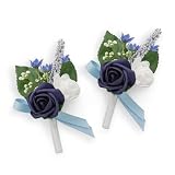 TingeTime Boutonniere for Men Wedding,Groom and Best Man Boutonniere for Wedding Ceremony Anniversary, Formal Dinner Party and Rustic Spring Wedding Marriage (2, Navy Blue)