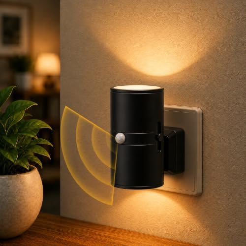 JandCase Nachtlicht Steckdose mit Bewegungsmelder,Auto/ON/OFF 3000K | Dimmbar 0-100LM, 3 Modi, 3000K Warmweiß, Steckdosenlicht mit Bewegungsmelder für Schlafzimmer, Küchen, Wohnzim