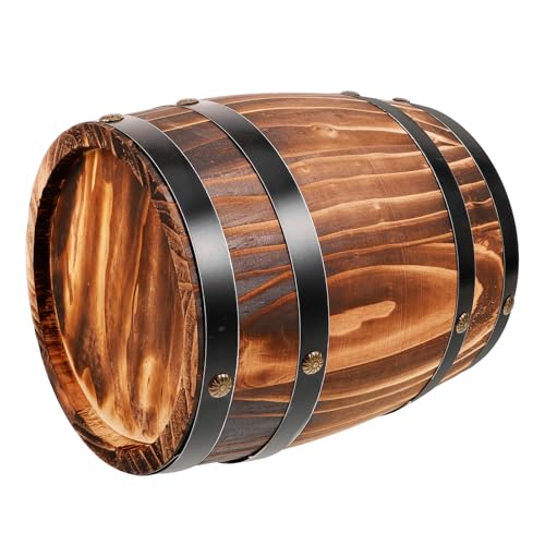 VOSAREA Wood Wine Barrel Decor Vintage Oakes Aging Barrels Decorative Whiskey Barrel Bucket Flower Planter Container Water Wishing Well Pail for Home Kitchen Bar Summer Party Decor
