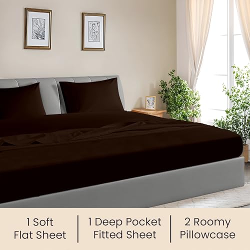Image of SGI bedding 144 inch W x 84 inch L 4Pc Family XL Sheet Set 100% Egyptian Cotton - 600 Thread Count, Fits 18 inch Deep Pocket - Soft Breathable Oversized Sheets, for Extra Large Beds - Chocolate