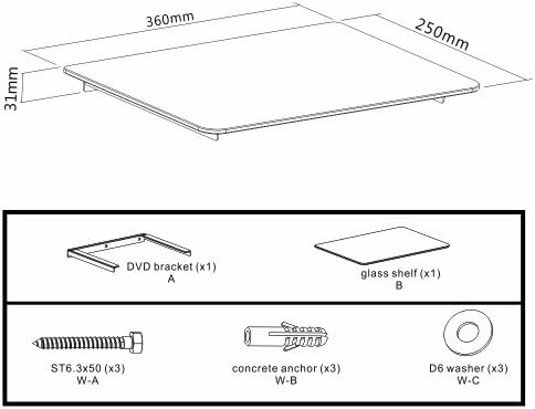 VonHaus Floating Shelf Bracket for Sky Box, PS4 or Xbox - Single Black Glass Mount