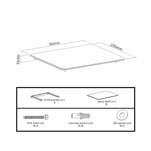 VonHaus Floating Shelf Bracket for Sky Box, PS4 or Xbox - Single Black Glass Mount - Image 6