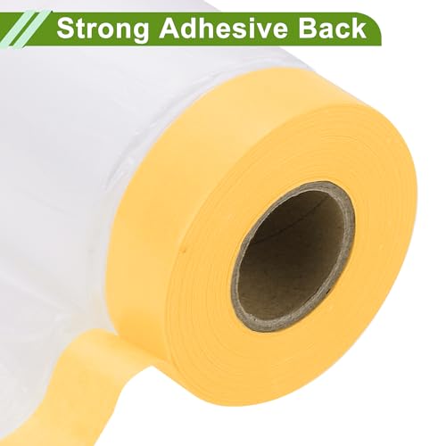 Image of Pre-Taped Masking Film Plastic Cover PE Film Masking Paper 1 Pc 2200x90cm / 72.18ftx35.43 inch White Yellow