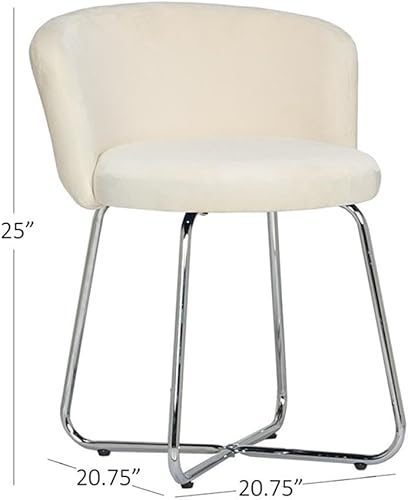Miniatura 3 de Hillsdale, Marisol Taburete de Tocador Redondo de Metal y Tapizado con Respaldo Cóncavo para Sala de Maquillaje o Baño, Color Blanco Roto Blanco