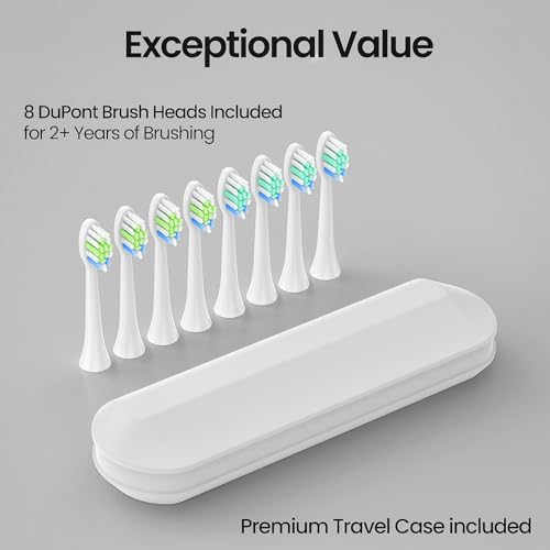 YUNCHI C3 Electric Toothbrush for Adults, 8 Brush Heads, Travel Case, Sonic Toothbrush with 5 Modes and 2 Minute Smart Timer, White - Image 7