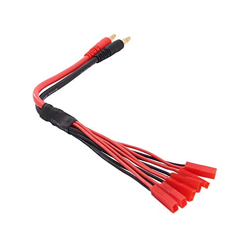 OliYin 1pc 6X JST Parallel Charger Cable to 4mm Banana Plug for Lipo Battery 1S 2S Charge Wire 26cm
