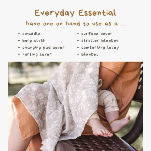 Image of Mini Wander Swaddles for Newborns Muslin Swaddle Blankets - Breathable Soft Gender Neutral Receiving Blanket Baby Essentials | 47 x 47 Cotton - Leafy Sprig (Gray)