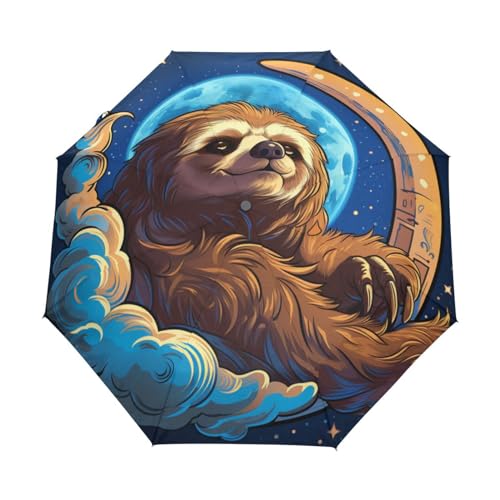 KAAVIYO Cute Artwork Moon Sloth Umbrella Windproof Automatic Foldable Umbrells Auto Open Close for Men Women Kids