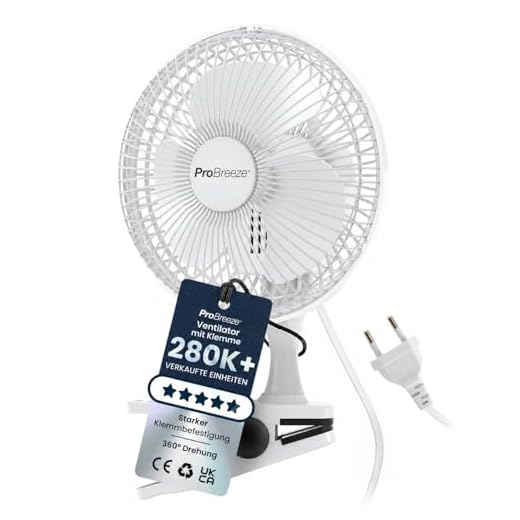 Pro BreezeTM Mini Ventilator mit Clip, sehr leiser Betrieb, 20 cm Durchmesser, 2 Geschwindigkeitsstufen - ideal als Tischventilator