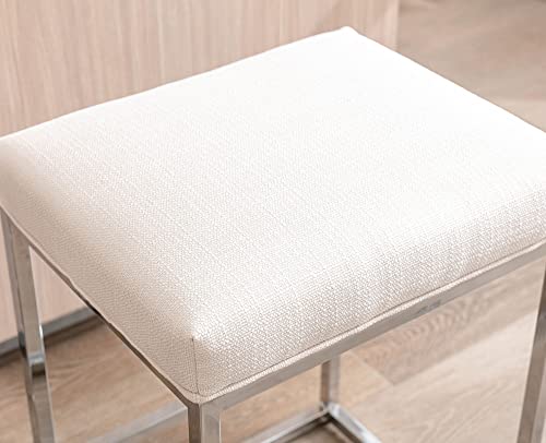 Vescasa Linen 24 Inch Counter Height Bar Stools With Footrest, Modern Mid Century Backless 2.75" T Upholstered Kitchen Bar Stools With Chrome Metal Frame Set Of 2, Cream #TOP3