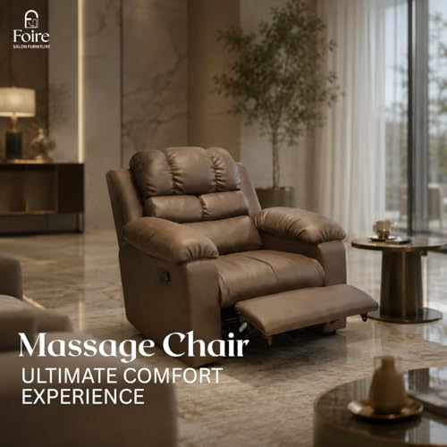Image of Foire Electric Leather Recliner Chair with Swing & Rock Function | Relaxation Top Leather Reclining Armchair with Padded Headrest & Lumbar Support | Premium Comfort for Home, Office, Brown