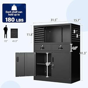 Yizosh Locking Cabinet with 2 Drawers Metal Storage Cabinet with Locking Doors and Shelves 413 Steel Lockable Storage Cabinet Metal Cabinet for Home Office Garage School Black