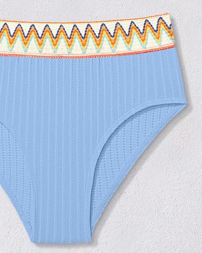 Image of Girls Swimsuit Two Piece Teen Bathing Suit High Waist Textured Bikini Set Woven Girls Swimwear 9-16Y