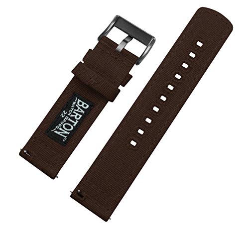 Image of 20mm Chocolate Brown - BARTON Canvas Quick Release Watch Band Straps with Gunmetal Grey Buckles - Choose Color & Width - 18mm, 20mm, or 22mm