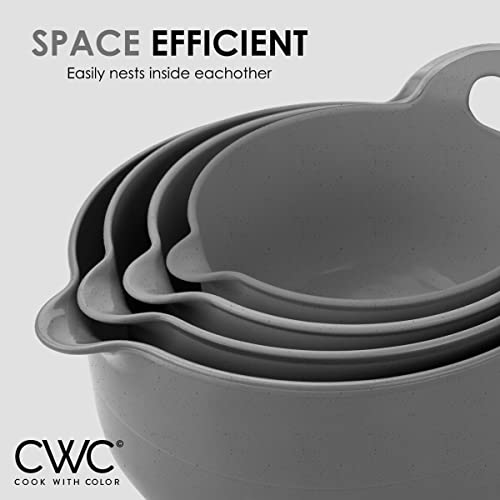 Cook With Color Mixing Bowls - 4 Piece Nesting Plastic Mixing Bowl Set With Pour Spouts And Handles (Speckled Charcoal) #TOP3