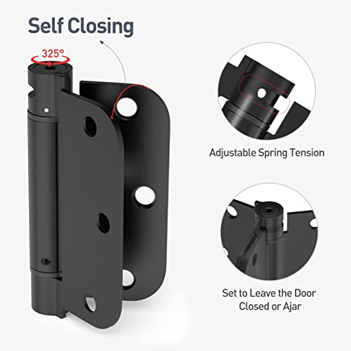 HOSOM Self Closing Door Hinges 3.5 Inch, Spring Loaded Hinges, Adjustable Tension for Interior Door, UL Listed, for Left and Right Hand Door, 5/8'' Radius Corners, Matte Black, 3 Pack by HOSOM - Image 3