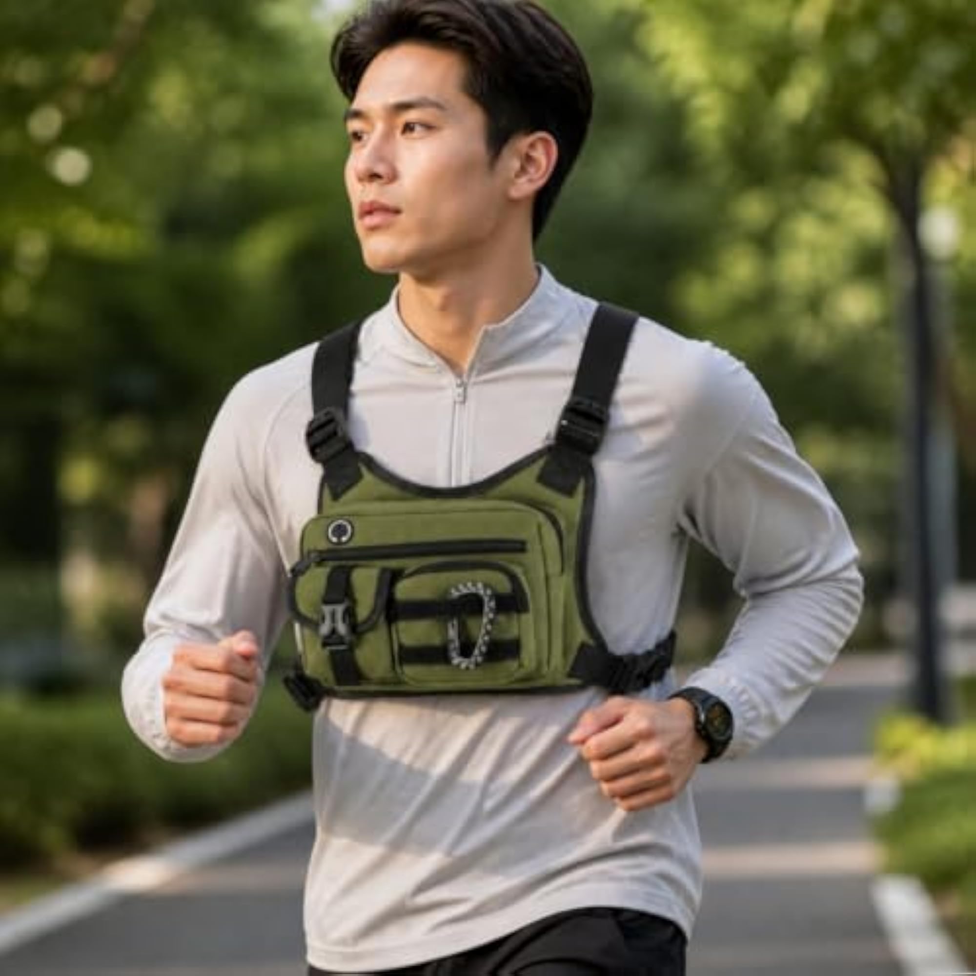 Abrasion-Resistant Polyester Chest Bag with Buckle Flap Pocket