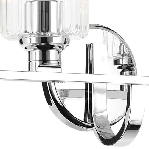 Image of Kichler Gioe 32.25 inch 4-Light Bathroom Vanity Light Fixture with Clear Fluted Glass in Chrome, Damp Rated for Over Mirror, Powder Room (32.25 inch W x 10.5 inch H), 55227CHFLU