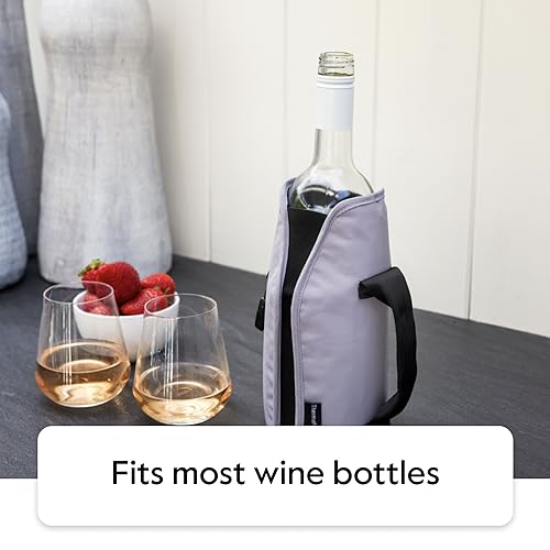 Image of ThermoFlask Wine Bottle Ice Jacket - Wine Bottle Holder with Adjustable Buckle & Strap - Temp-Lock Wine Carrier - Wine Carrier for Travel - Wine Accessory for Brunch, Christmas, Parties & More - Grey