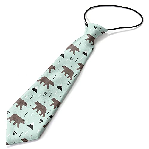 KAWAMOUSE Toddler Size (Brown Grizzly Bear Canadian) Pre-Tied Adjustable Novelty Necktie, Fashion Conversational Neck Strap Ties for Boys and Children, for Wedding Parties Events