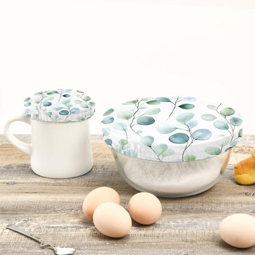 Housse de bol réutilisable extensible avec motif fleurs et feuilles vertes - 7
