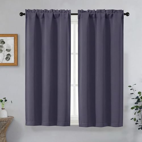 Image of Greyish Purple Blackout Curtains for Bedroom 63 Inch Length 2 Panels, Protect Privacy Thermal Insulated Solid Curtains for Living Room, Rod Pocket Window Treatment Blackout Drapes, 2x40Wx63L