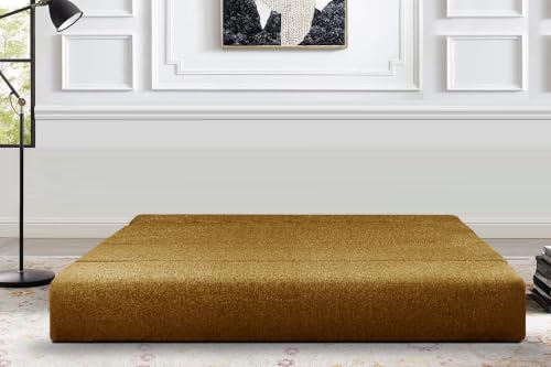 Image of Los Angeles Foldable Three Seater Sofa Cum Bed, Sofa Bed 5 X 6 Feet Jute Fabric Washable Cover- Including Cushion Perfect for Living Room - Golden