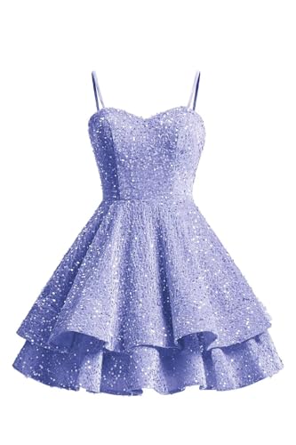 Sparkly Sequin Homecoming Dresses Short Tiered Sweetheart Spaghetti Straps Mini Cocktail Party Gown
