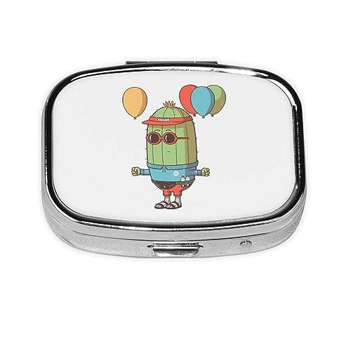 ピルケース 薬ケース カクタス 風船を持って スクエアピルボックス ピルボックス 小さなピルボックス ミニピルボックス ミニ薬箱 携帯ピルケース 収納ボックス 小物入れ 携帯用 くすり整理 人気 長方形 薄型 コンパクト 小型 おしゃれ くすり整理 ピルミ