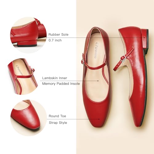 Image of C.Paravano Mary Jane Flats | Ballet Flats | Work Shoes Women | Shoes for Women Dressy Casual(Size 6,c-Red)