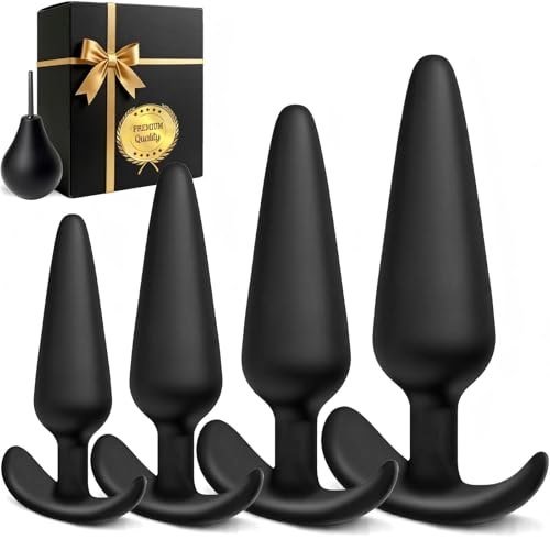 5 Stück Analplug# für Männer Frauen mit Analdusche für Analverkehr, 4 Größen Ø2.29  bis Ø4.06 cm Anal Plug für Anfängern bis Profis, T-Basis Silikon Buttplug Analplugs Anal Dildo Sexspielzeug-Sets