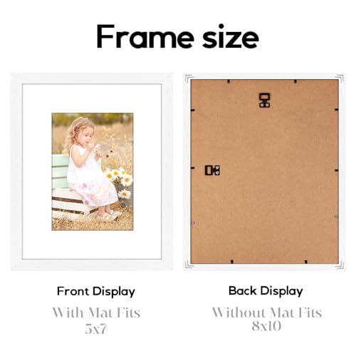 Image of 6 Pack 8x10 Frames, Mat for 5x7 Photos, Shatter HD Plexiglass | Removable mat fits two photo sizes, slim frame with stand for horizontal & vertical tabletop & wall mount