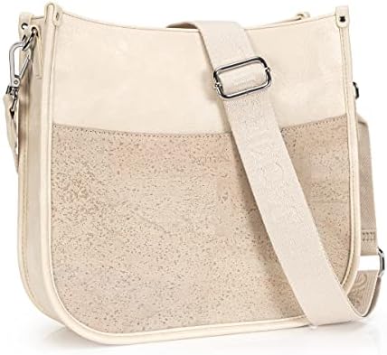 Jackie&Jill Crossbody Bag Purses for Women,Medium Cork & Vegen Leather Shoulder bags, Multi Pocket Casual womens purses. (Beige)