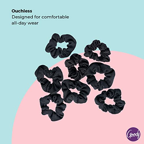 Goody Ouchless Jersey Scrunchies, 8 Ct, Black, Damage-Free, Dentless & Secure Hold Ties, Gentle Hair Accessories for Women & Men, All Day Comfort, All Hair Types