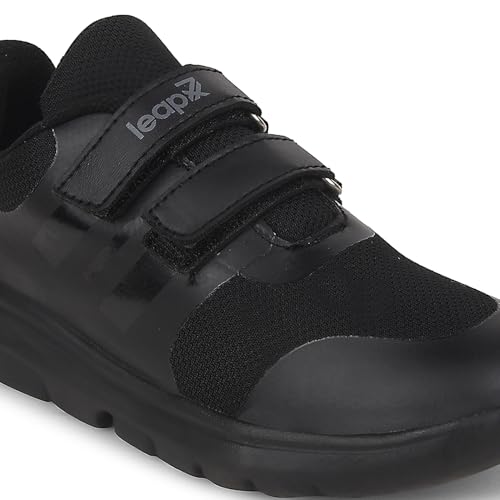 Image of Liberty Leap7x TRIVSKO-2E Lacing /Non-Lacing Uniform School Shoes for Kids - Black & White | Lightweight & Comfortable Outsole | Memory Foam Insole | Quick Wear Velcro /Lace-Up Closure Cushioned Footbed