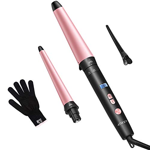 ATMOKO 5 in 1 Curling wand set,Wand Curling Iron Set with 5 pcs Interchangeable Curling Wand Ceramic Barrels, Pro Hair Wand for Beach Loose Wavy with Heat Resistant Glove and Hairpin