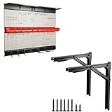 Ultrawall 48x36 inch Pegboard with Hooks and 24 inch Wall Mounted Folding Collapsible Shelf Bracket