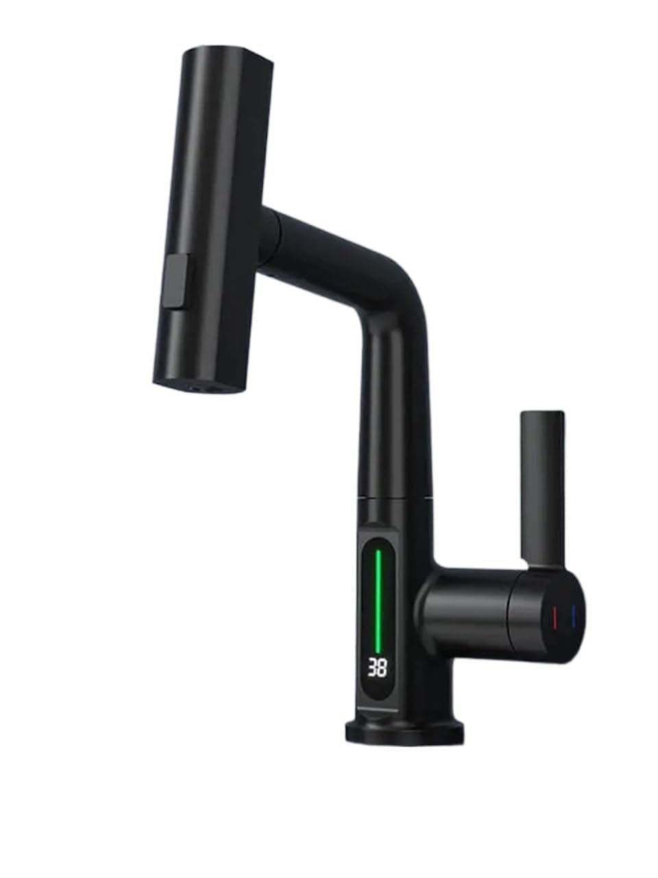 Soywim Black With Screen Pulling Lifting Digital Display Faucet, Waterfall Basin Stream Sprayer, Hot Cold Water Sink Mixer Wash Tap For Bathroom,High-Pressure Resistant(Black With Screen)