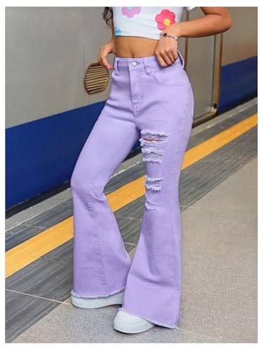 Verdusa Girl's Ribbed Flare Jeans Streetwear Long Denim Pants with Pockets3