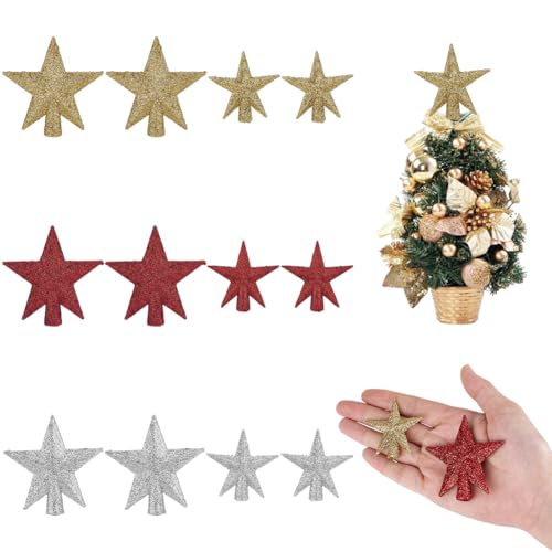 DELORIGIN 12 mini estrellas para árbol de Navidad, 1.772.44 y (7) (6) cm, estrella pequeña, corona de árbol de Pascua, resina, adorno para decoración de interiores