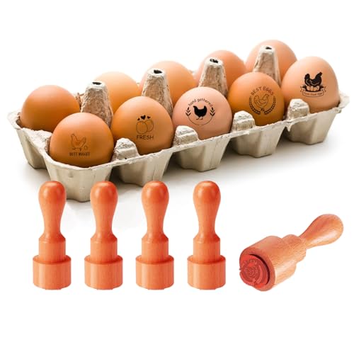 AHANDMAKER 5 Stili Gallina Uovo Di Grano Modello Timbro Di Legno 2/3 Pollice Piccolo Timbro Rotondo Per Scrapbooking Carta Stampaggio Uovo Timbro