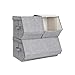 SONGMICS Set of 3 Stackable Storage Bins with Lids, Toy Organizer, Metal Frame, Magnetic Closure, for Clothes Toys Books, Grey URLB12GYV1
