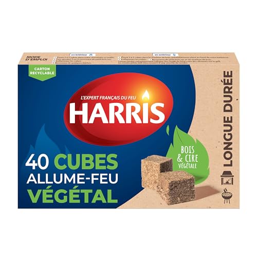 HARRIS - 4° Cubes allume feu - 100% végétal - Sans odeur - Longue durée - Rapide et facile d'utilisation - Intérieur & Extérieur - Entreprise française - x40