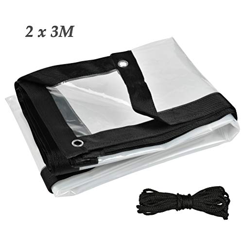 QLOUNI 3 x 2m Tarpaulin Sheet, Waterproof Trap Sheet Cover 6.6 x 9.9ft, Heavy Duty Clear Tarpaulin for Camping Fishing Gardening, Garden Plant Canopy Cover with Eyelets