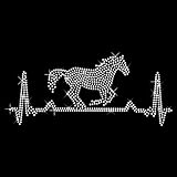 ca. 235 x 100 mm BlingelingShirts Hotfix Bügelbild Strass Pferd mit Herzschlagline zum Aufbügeln Strass Applikation Strassmotiv 235 x 100 mm