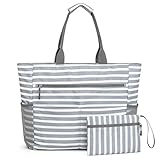 Strandtasche XXL Familie - Große Badetasche mit Reißverschluss & Nassfach - Wasserdicht & Leicht für Strand, Pool & Reisen - Faltbar & Mit Innenfächern - Große Kapazität für Familie (Graue Streifen)