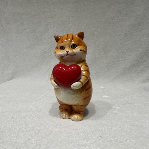 Image of AUGEN Polyresin Kitten Heart Statue Showpiece for Home Decor Decoration and Gifting (1767F4, 13cm)