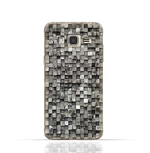 AMC Compatible with Samsung Galaxy J7 2015 / J700 F TPU Silicone Case with Old Cube Black Wood Texture