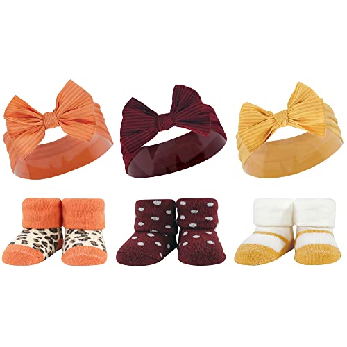 Hudson Baby Infant Girl Headband and Socks Giftset, Burgundy Orange, One Size
