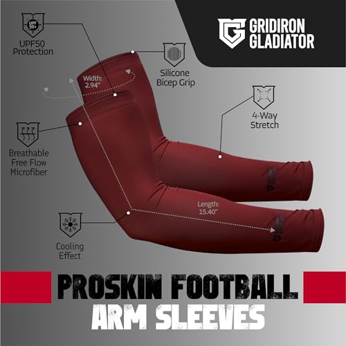 Gridiron Gladiator Football Arm Sleeve - Sport Compression Sleeves Men Women - Lightweight Breathable UPF 50+ Sun Protection3